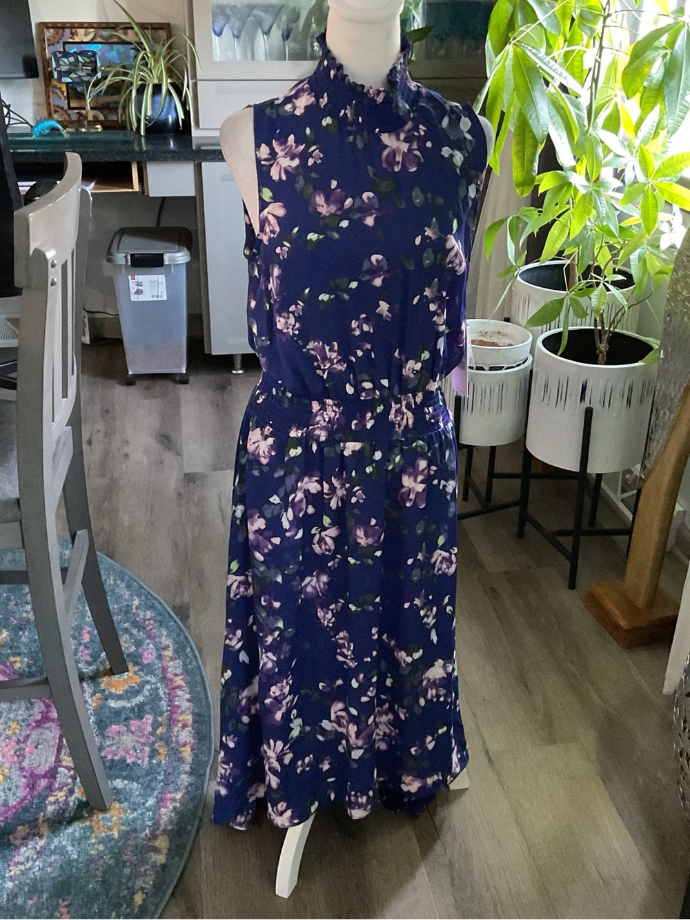 Nanette Lepore Royal Blue Sleeveless Floral High-Low Dress